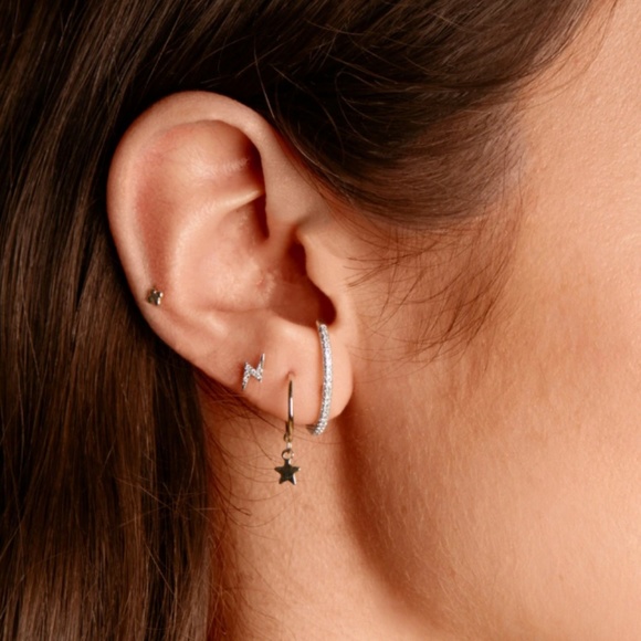 Pave Crystal Earlobe Cuff Stud Earring in Silver - Picture 2 of 8